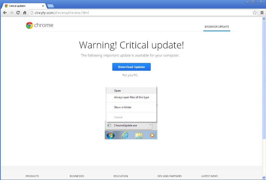 Image of a fake Google Chrome update 